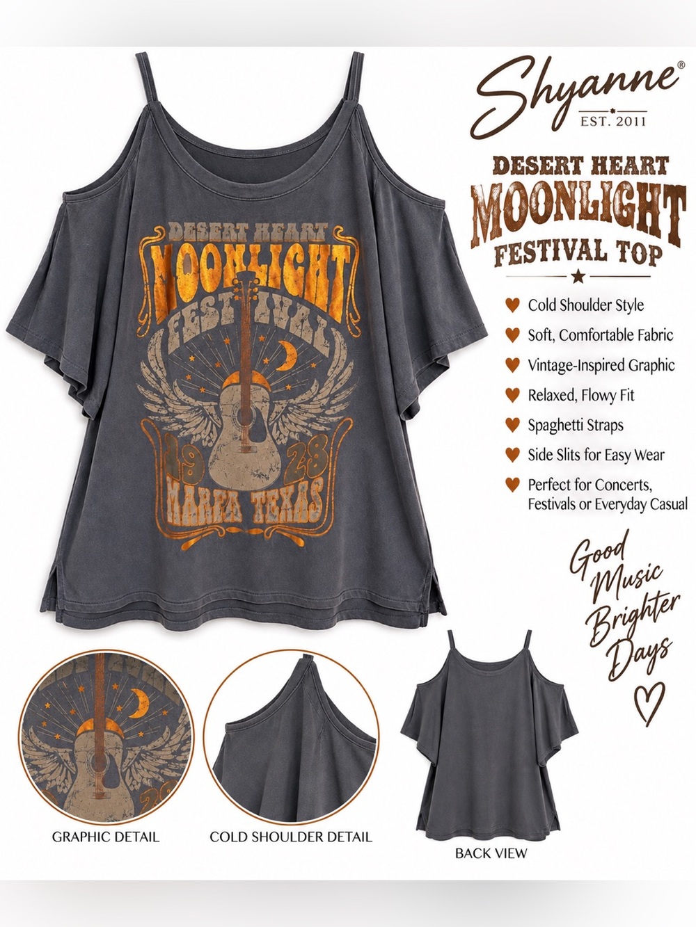 Shyanne Desert Heart Moonlight Festival Cold Shoulder Graphic Top
